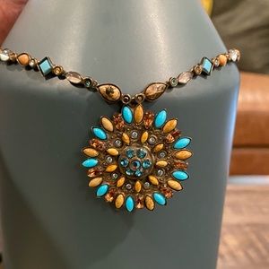 Vintage Sorrelli Pendant Necklace Blue Southwest Medallion